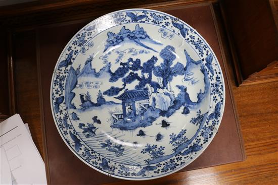 A Chinese blue and white Ming charger 35.5cm diameter